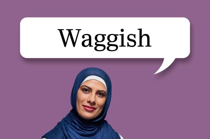 woman with speech bubble "waggish"