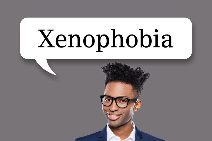 man with speech bubble "xenophobia"