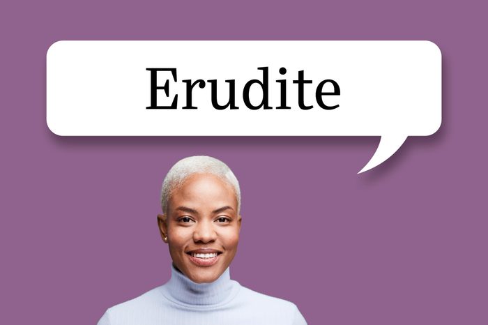 woman with speech bubble "erudite"