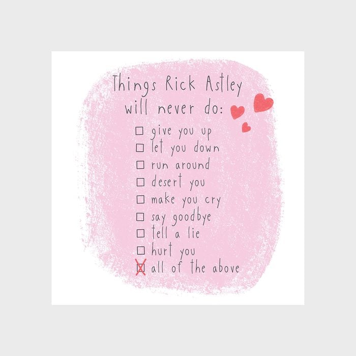 Things Rick Astley Will Never Do Card