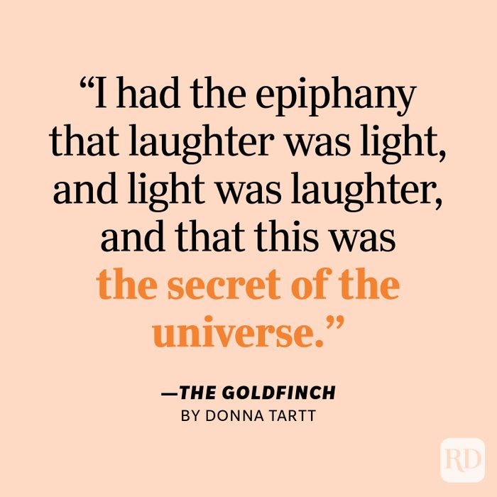 The Goldfinch by Donna Tartt "I had the epiphany that laughter was light, and light was laughter, and that this was the secret of the universe."