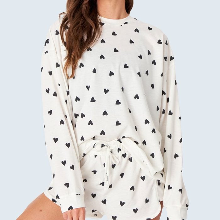 For lounging at home: Onzie Boyfriend Sweatshirt with Black Hearts