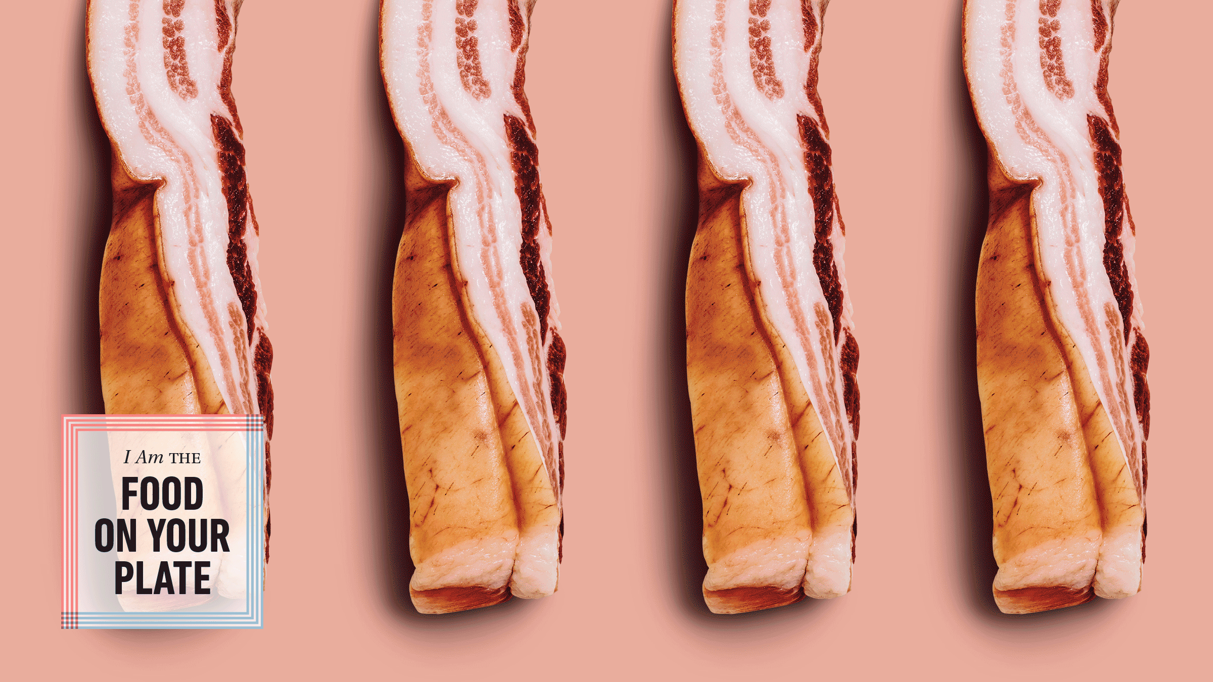 strips of bacon on red-pink background