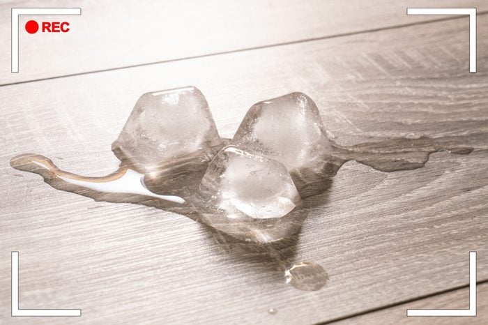 melting ice cubes on the floor.