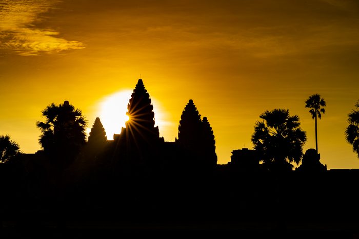 angkor wat cambodia spring sunrise, Silhouette ancient temple complex Angkor Wat with morning Sunrise, Siem Reap Cambodia