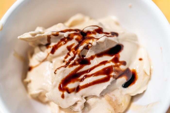 Soft serve vanilla ice cream vegan sundae