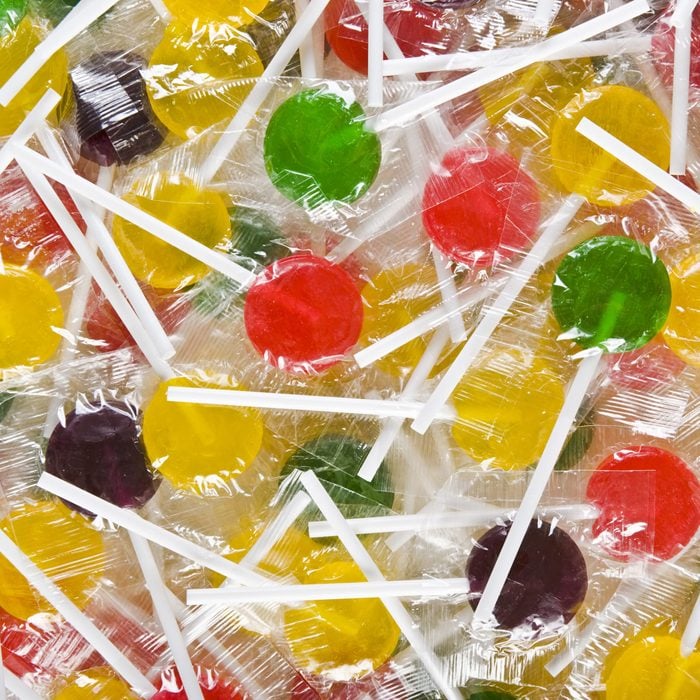 Group of wrapped colorful lollipops