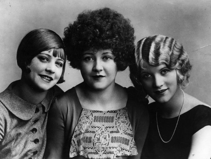 Three women with various hairstyles vintage fashion 1920s