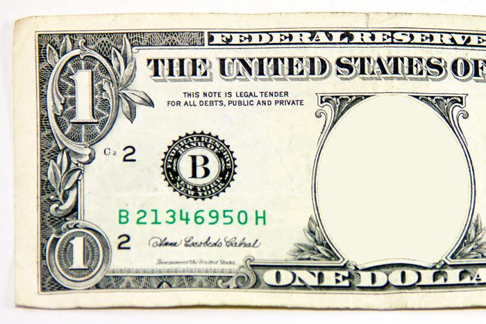 one dollar bill. no face.