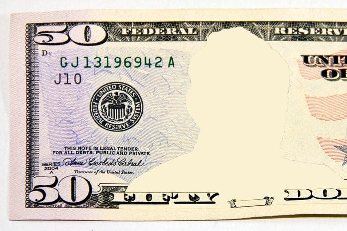 fifty dollar bill. no face.