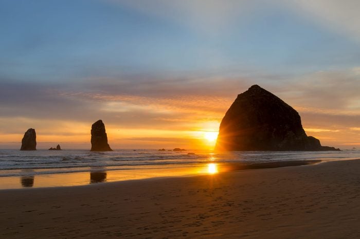 Haystack Rock and the Needles at Cannon Beach on the Oregon Coast most romantic towns
