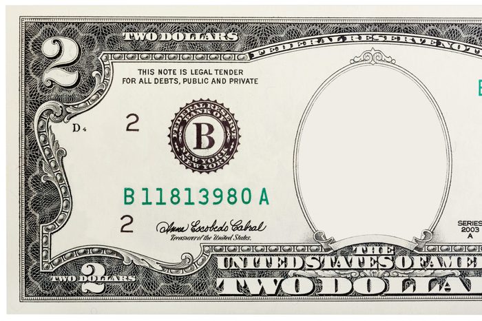 two dollar bill. no face.