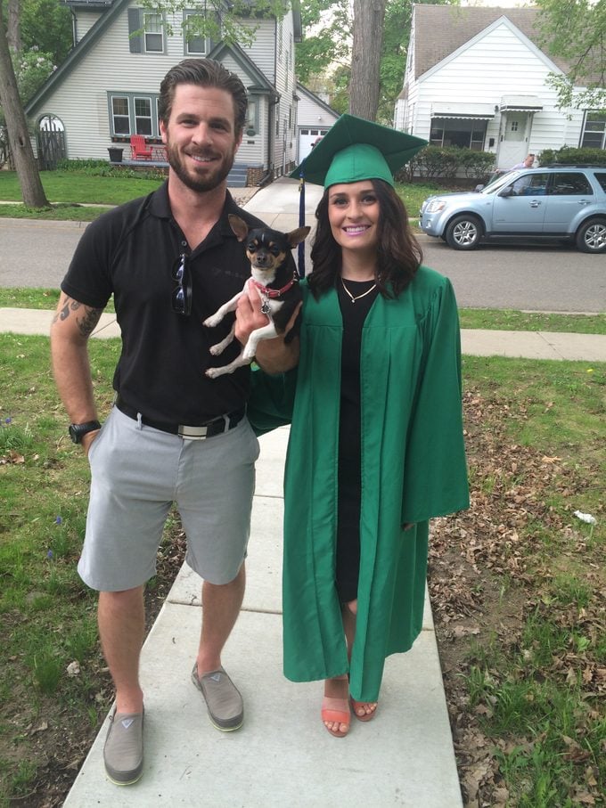 Summer Hutchinson graduation MSU with koko dog saved relationship