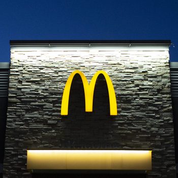 mcdonalds sign on the building at dusk