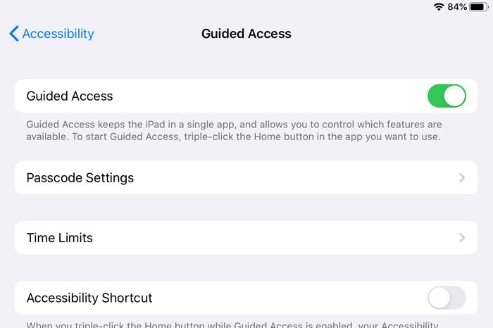 ipad screenshot guided access settings