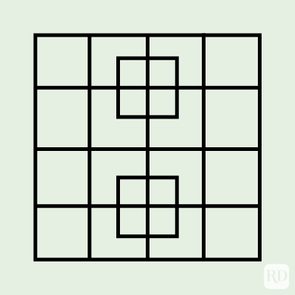 Grid square puzzle - 2 squares intersect larger 4x4 square, creating 24 subsections