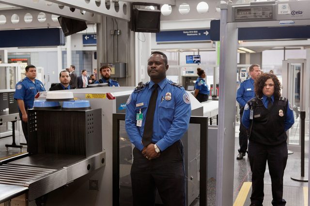 Transportation Security Administration (TSA) officers staff a checkpoint at O'Hare International Airport on March 15, 2010 in Chicago, Illinois.