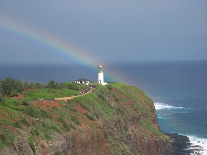 Hawaii's Kauai island lighthouse rainbow