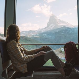 Woman traveling in Gornergrat train