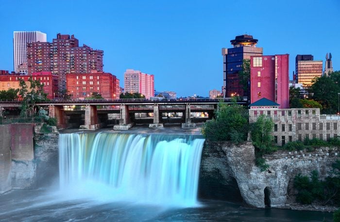 High Falls at dusk in Rochester, New York