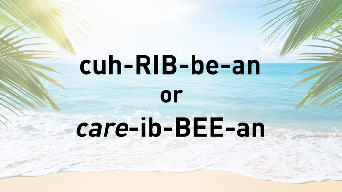 caribbean beach background with pronounciation overlay