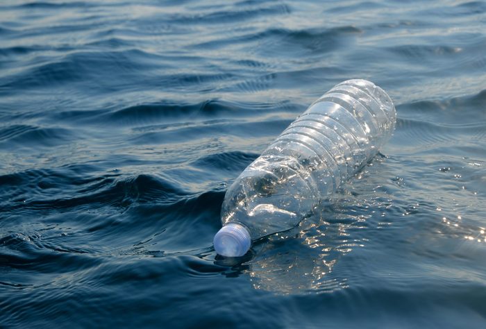Plastic bottle floating in the ocean.