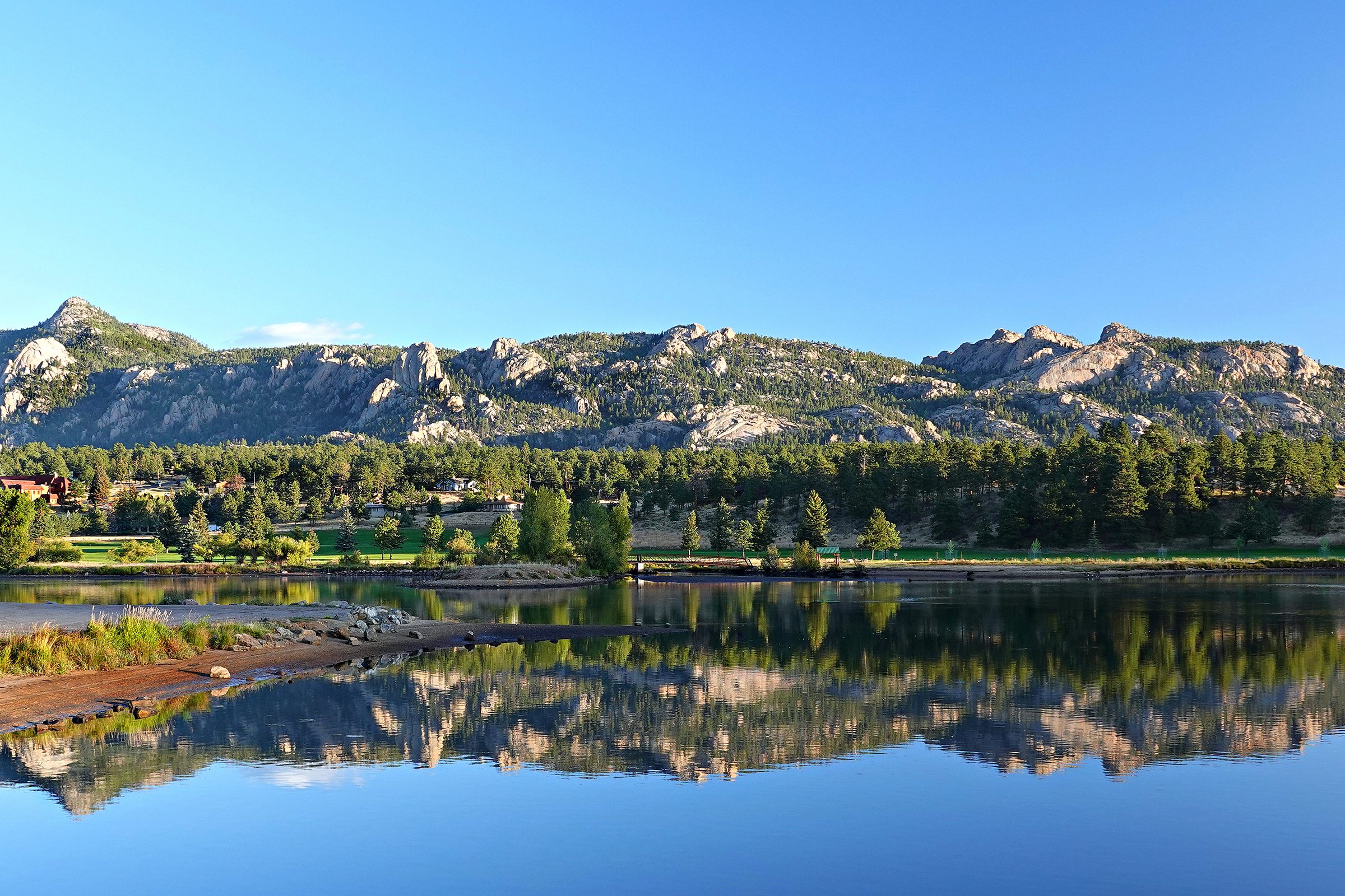 Estes Park, Colorado the mountain is reflected in the lake