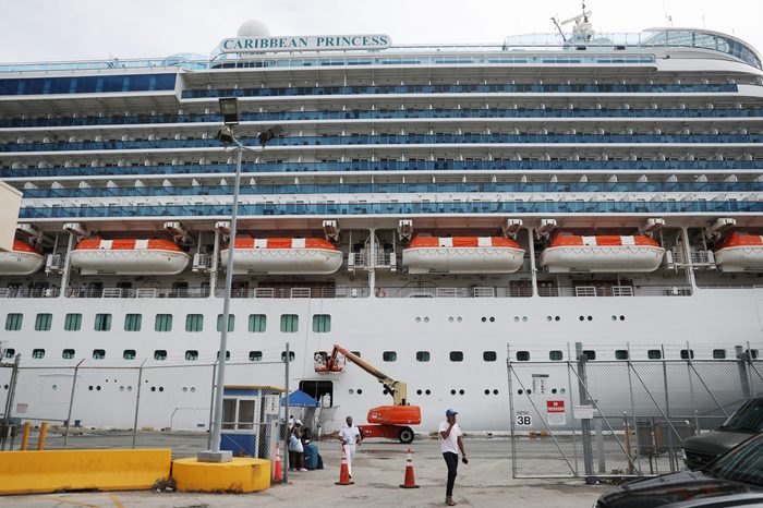 The Princess Cruises’ Caribbean Princess is seen docked at Port Everglades on March 12, 2020 in Fort Lauderdale, Florida.