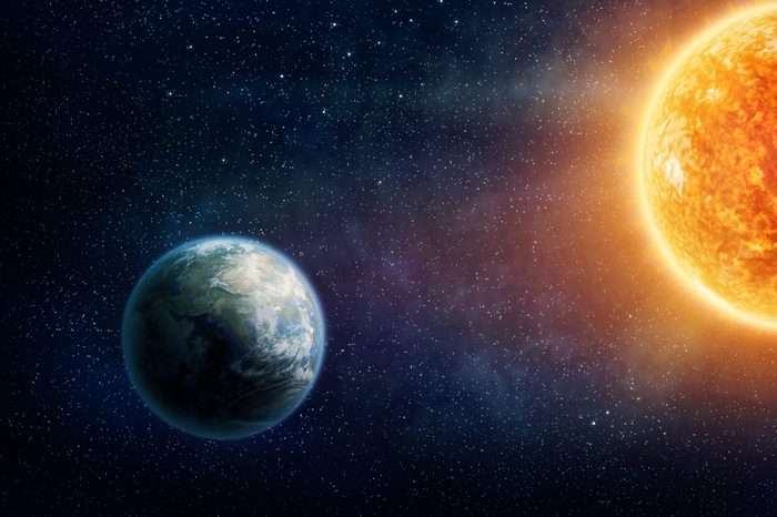 Graphic illustration of the Earth and the sun