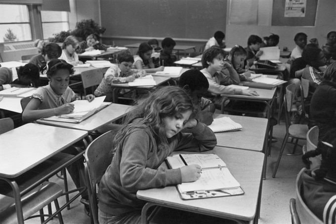 A 6th grade class at a school in Staten Island, New York City, 1979.