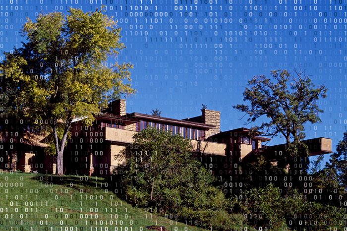 frank lloyd wright's house with computer binary code overlay