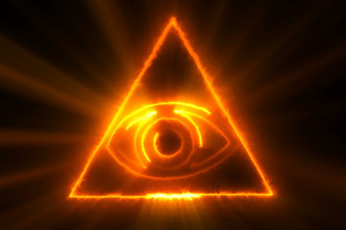 Abstract background with The Eye of Providence. Seamless loop digital backdrop