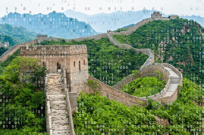 great wall of china with binary code overlay