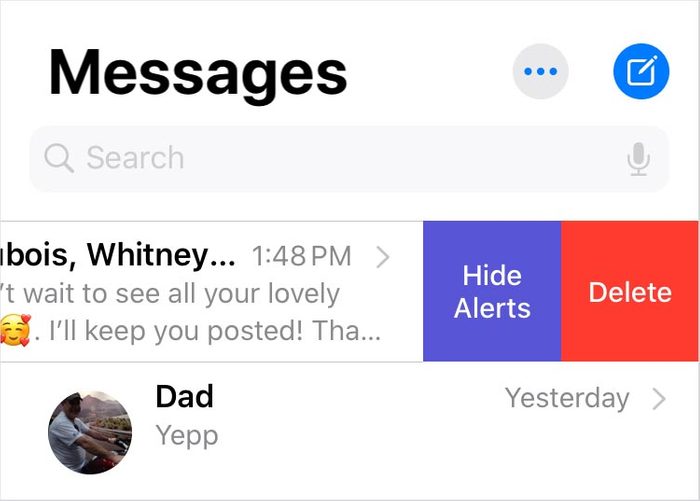 iphone screenshot. hide alerts in messages.