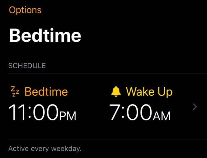 iphone screenshot. bedtime schedule.