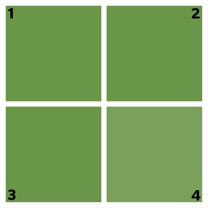 four green squares. one is different.