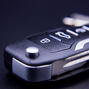 close up look at the buttons on a car key fob