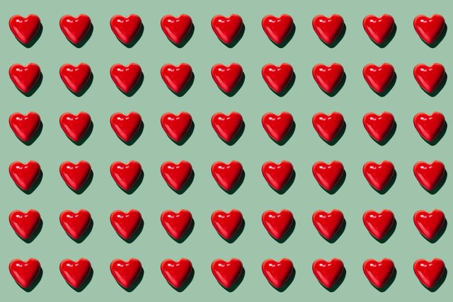 hearts pattern on green background