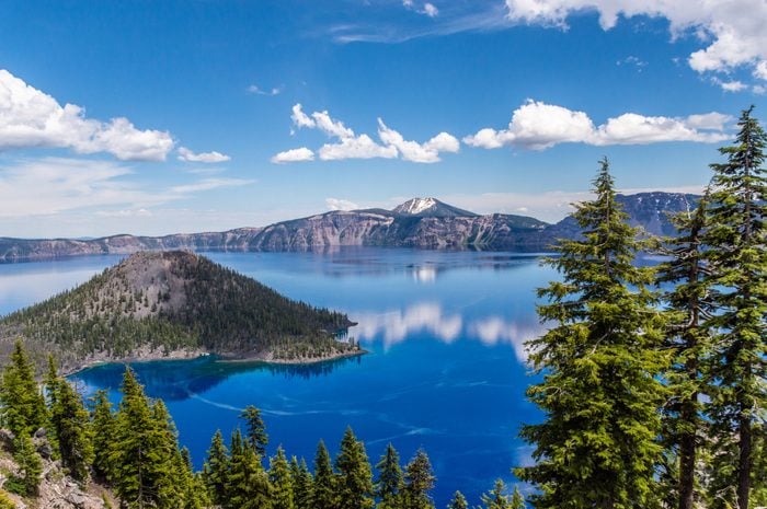 Crater lake with blue water