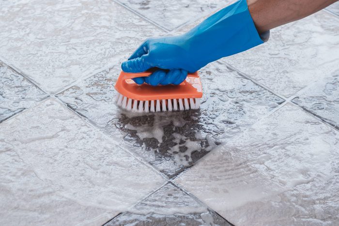 Cleaning on the tile floor.