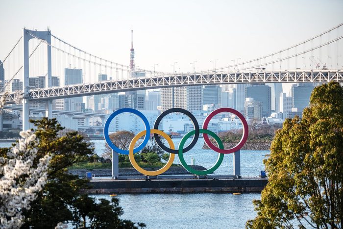 olympic rings on display in tokyo