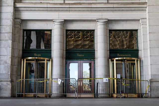 An entrance is closed off at Union Station on April 3, 2020 in Washington, DC