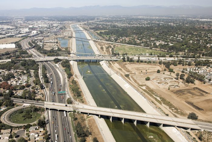 Aerial view of Los Angeles river