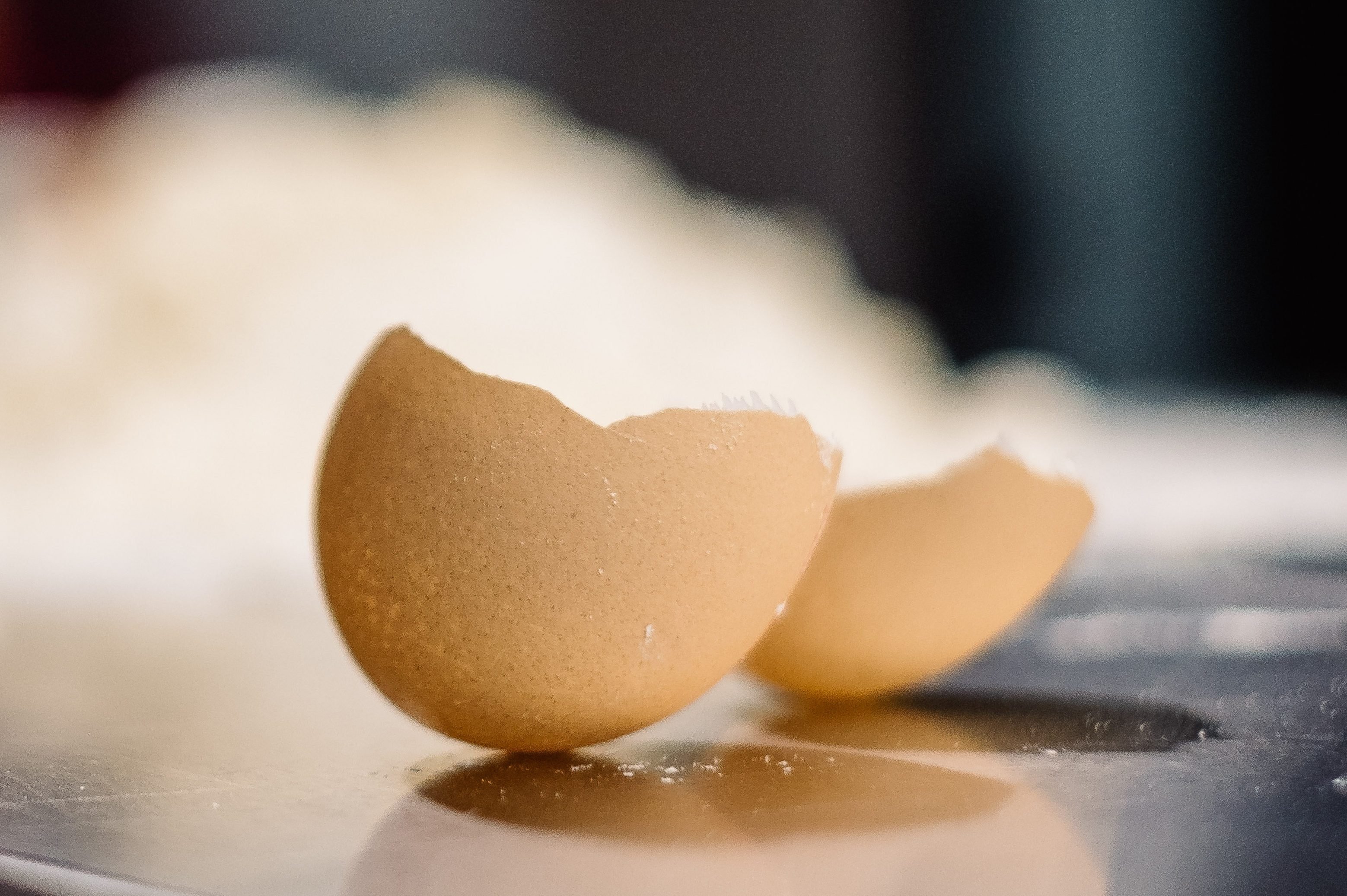 Close-Up Of Eggshells On Table