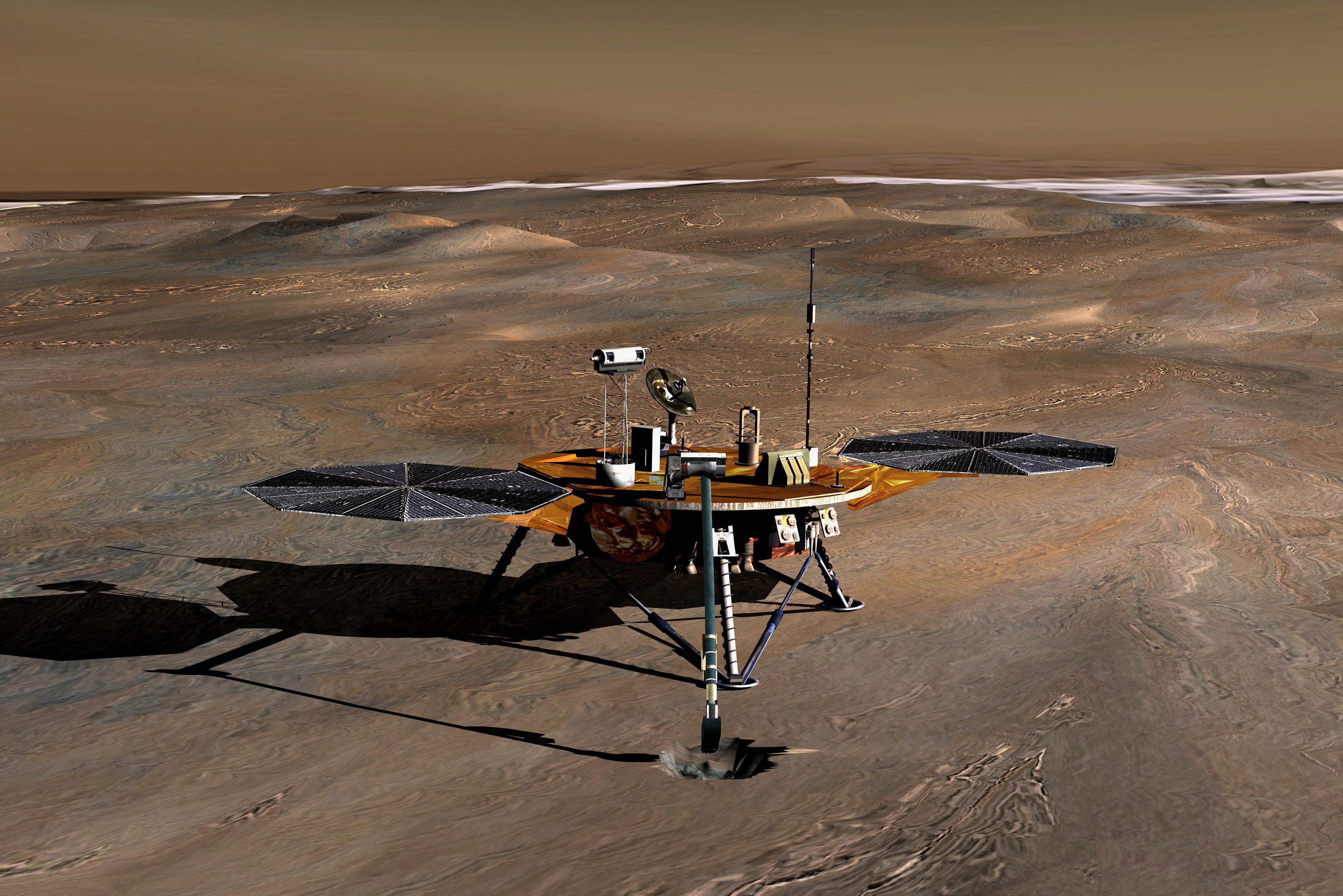 Посадочный модуль Phoenix Mars прибывает на Марс