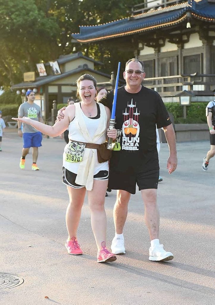 megan dubois and father at a disney star wars 5k