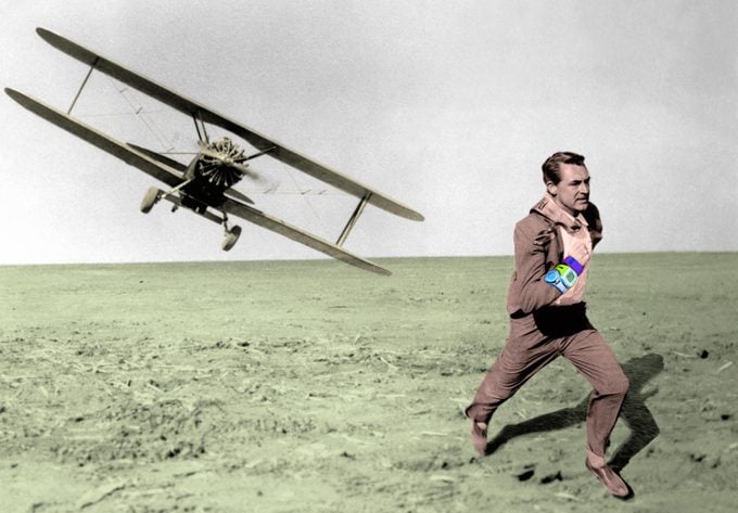 North by Northwest movie still with fitness trackers on man's wrist
