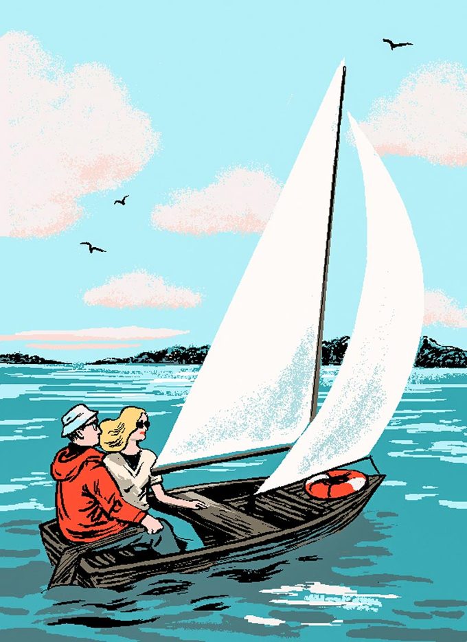 illustration by Agata Nowicka of father and daughter sailing