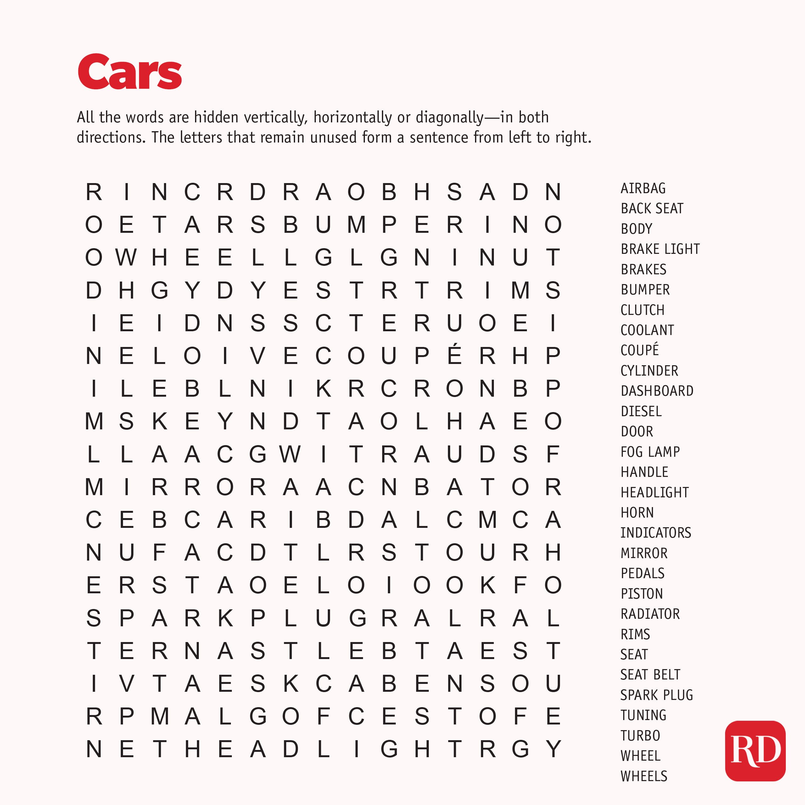 Cars Word search