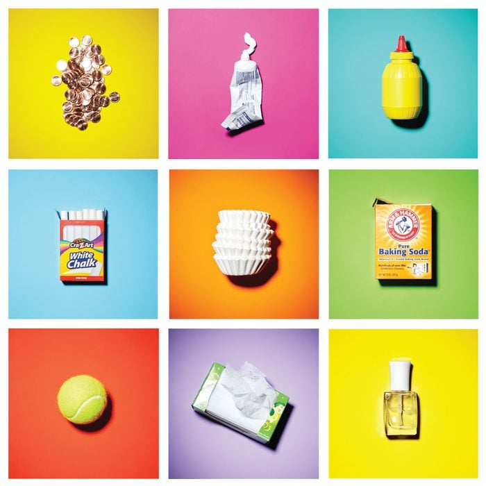 grid of "ordinary, household objects" on colored backgrounds